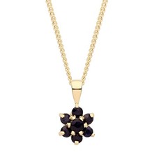 9ct Gold Blue Sapphire Cluster Pendant Necklace & 18 inch Gold Chain ~ UK Made