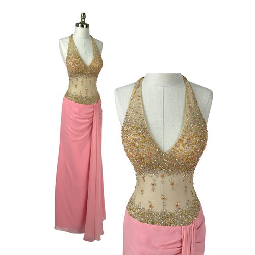 Vintage pink halter beaded - pink,