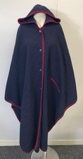 Laura Ashley Hooded Wool Cape Navy Red Trim Size Small/Medium - #1008