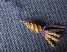 Small Rustic Traditional Handmade Corn Dolly with purple silver glittery ribbons