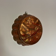 Vintage copper Jelly mold tinned kitchen dessert wall art brass mould birds 