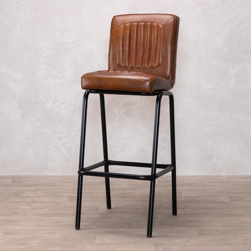 Dark tan leather bar - bar, stool