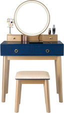 Navy Vanity Table Set with LED