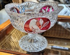 Vintage Hofbauer Lead Crystal Red Bird Collection Footed Small Bowl Cranberry