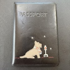 Radley Black Leather Passport Holder with iconic dog & place for cards & tickets