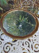 Vintage Wood And Gilt Round Wall Hexadecagon 16 sided Mirror Beveled Glass