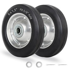 6" Flat Free Solid Rubber Tire and Wheel with Ball Bearings and 5/8” Axle Bor