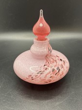 Vintage Hand Blown Art Glass Perfume Bottle Pink Red Mottled Design 10cm