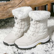 Womens Snow Boots Mid-Calf Fur Lined Winter Ladies Hiking Casual Warm Flat Shoes