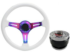 White Neo Chrome TS Steering Wheel + Quick Release boss B29