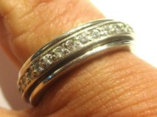 STERLING SILVER CUBIC ZIRCONIA CRYSTAL SET FIDGET  WORRY SPINNER RING SIZE P