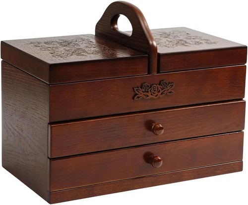 Wooden sewing box drawers - sewing,