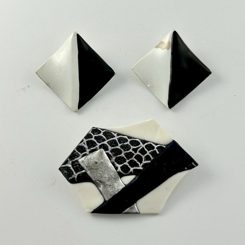 Enamel earrings brooch set - enamel,