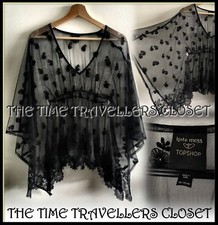 BNWT TOPSHOP KATE MOSS BLACK FLORAL LACE TIE DRAPE SHEER KAFTAN BLOUSE UK 8 36 4