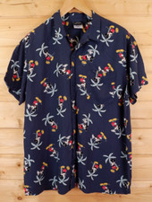 Disney Mickey Mouse Hawaiian Surf Holiday Festival Palm Tree Shirt XL Blue
