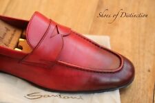 Santoni Red Burnished Leather  Shoe Loafers Mens UK 8 EU 42 US 9