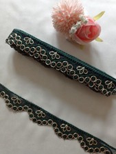 3 Meters Fancy Green Gold Embroidery (Bridal Saree Sew On Trim Edge Border Lace