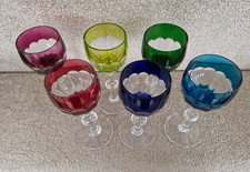 Set of 6 Vintage crystal Wine Glasses -  Coloured 