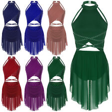 UK Lady Sparkly Lyrical Dance Costume Backless Modern Contemporary Leotard Dress