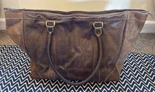 Zara Large Brown Leather Tote Overnight Holdall Carry Bag