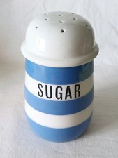 T G Green Cornishware Sugar Sifter Blue White Stripe Green Shield Backstamp VTG 