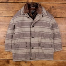 Vintage Synergy Studio Outdoor Jacket XL 90s Barn Coat Snap Striped Grey