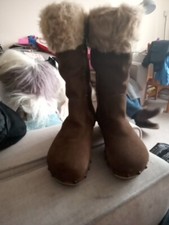 New Brown Suede Faux Fur Lined Clog Boots Size 6.5  FAT Face