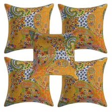Bohemian Cotton Throw Pillow Covers Kantha Indian Paisley Set Of 5 Pillowcase
