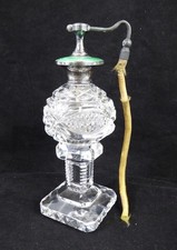 Vintage Silver Cuff Cut Glass & Guilloche Enamel Perfume Atomizer Bottle