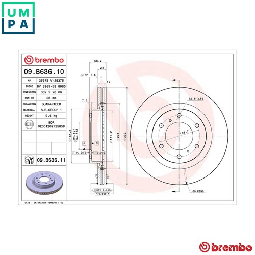 Brake disc b636 11 - 2x, 09.b636.11