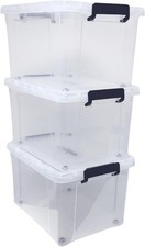 3 x Clear Plastic Storage Box Extra Large 43L Container For Home Office With Lid