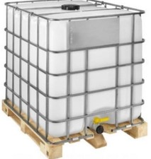 1000 LITRE RE BOTTLED IBC ON TIMBER PALLET IN CAGE LARGE LID LIQUIDS WATER 