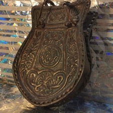 Vintage Hand Crafted Tooled Brown Leather Handbag 