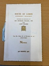 Signed House of Lords Menu 1962 including Enoch Powell