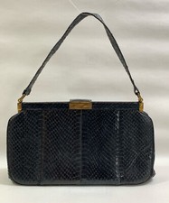 Fassbender Black  Snake Skin Vintage 1950s Handbag Black Moire Fabric Lining