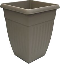 Whitefurze 42cm Extra Tall Garden Planter, Taupe Plastic Ribbed Square Plant Pot