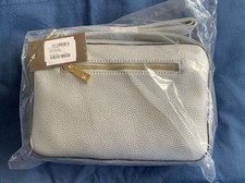 BNWT Clarks Gemmate Day Silver Crossbody Handbag Gold Accents, Webbing Strap