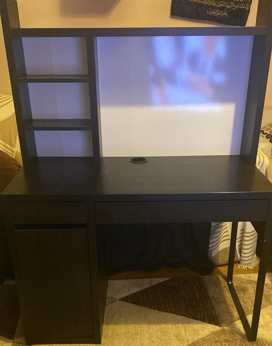 Black computer desk with - computer,