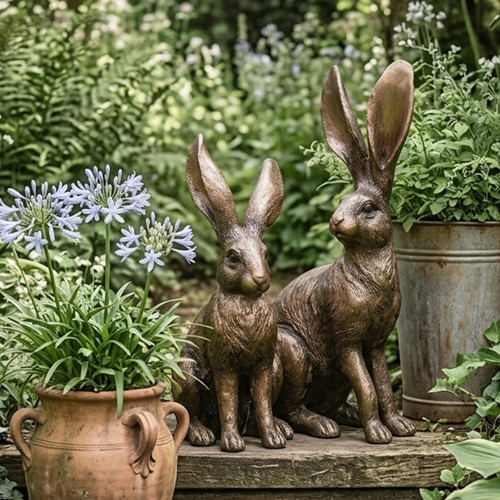 Bronze rabbit garden - bronze, ornament