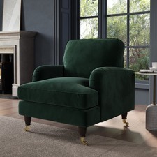 Green Velvet Armchair with Dark Wood Gold Legs Saddle Arms Traditional Style