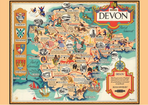 Vintage poster old devon map - poster,