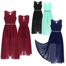 UK Girls Flower Party Dress Chiffon Skirt Wedding Bridesmaid Evening Long Gown 