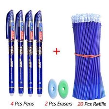 Erasable Gel Pens - BLUE- 0.35mm Gel Pen Gel Ink - 4 Pens, 20 Refills, 2 Rubbers