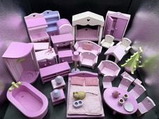 ELC Pink Wooden Dolls House Furniture - Kitchen - Dining Room - Lounge - Bedroom