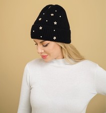 Rhinestone Flowers Beanie Hat