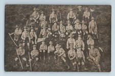 c1910 Real Photo Postcard Boy Scouts Early Boy Scouts Large Group Flags Staves