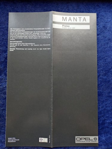 Opel manta price list - b, 1.1986