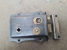 Old/vintage metal door rim lock, &  Metal keeper