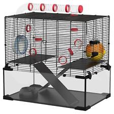 PawHut Gerbil Hamster Cage with Tubes Ramps Platforms Hut Black and Transparent