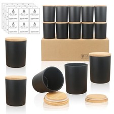 15 Pack 7 OZ Matte Black Candle Jars with Bamboo Lids for Making Candles, Thick 